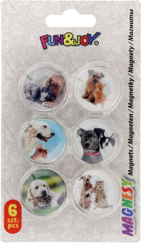 Magnes PIES I KOT okrągły mix śr. 30mm Fun&Joy 6 sztuk Fun&Joy
