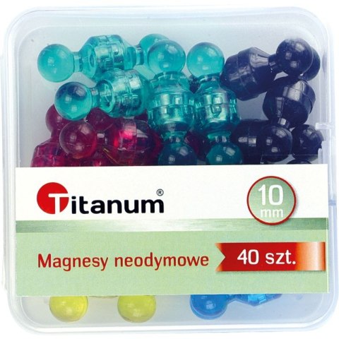 Magnes pinezki tablicowe 10 mm neodymowe mix śr. 10mm Titanum 40 sztuk Titanum