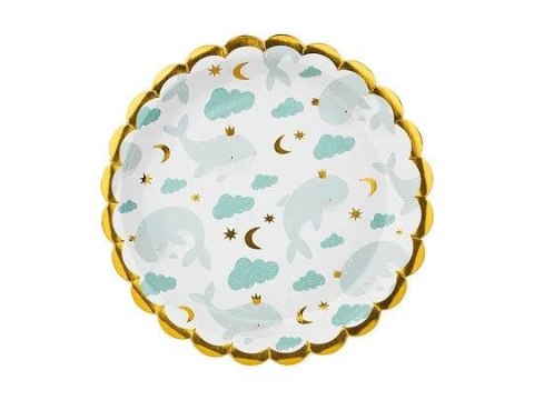 Talerz jednorazowy Wieloryby papier śr. 180mm 6 szt Partydeco (TPP78) Partydeco