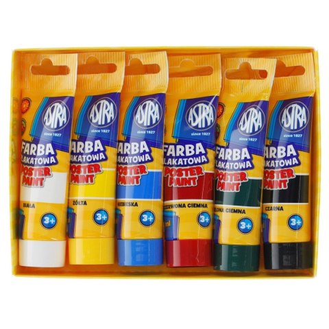 Farby plakatowe Astra w tubach kolor: mix 30ml 6 kolor. (83119900) Astra