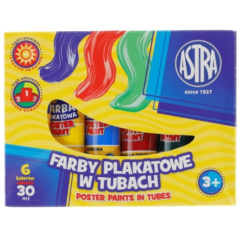 Farby plakatowe w tubach kolor: mix 30ml 6 kolor. Astra (83119900) Astra