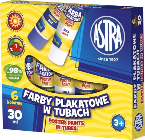 Farby plakatowe w tubach kolor: mix 30ml 6 kolor. Astra (83119900) Astra