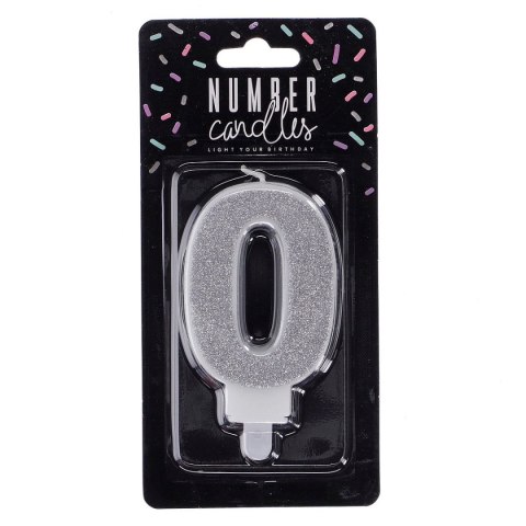 Świeczka urodzinowa cyferka 0 srebrny 7 cm 7cm Partydeco (SCU3-0-0188) Partydeco
