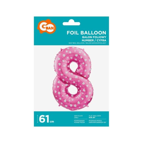 Balon foliowy Godan różowy cyfra 8 26 cali 26cal (hs-c26r8) Godan