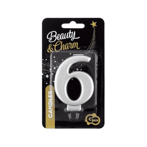 Świeczka urodzinowa cyferka 6, metalik srebrna 8 cm Godan (PF-SCS6) Godan