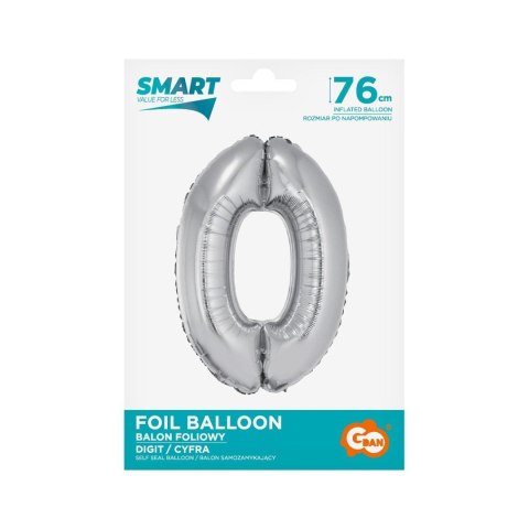 Balon foliowy Smart cyfra 0 srebrna 76cm Godan (CH-SSR0) Godan