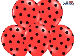 Balon gumowy Partydeco gumowy czerwony w czarne kropki 30 cm/6 sztuk Czerwony 300mm (SB14P-223-007JB-6) Partydeco