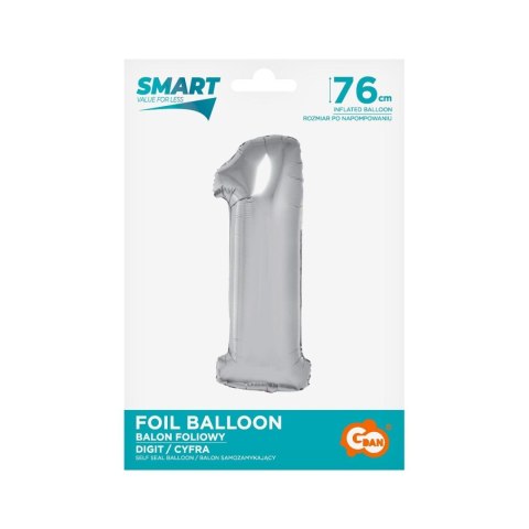 Balon foliowy Smart cyfra 1 srebrna 76cm Godan (CH-SSR1) Godan