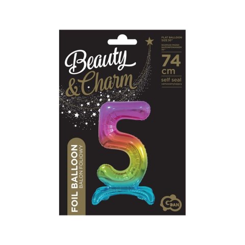 Balon gumowy Godan Beauty&Charm cyfra stojąca tęczowa tęczowy 30cal (BC-AST5) Godan