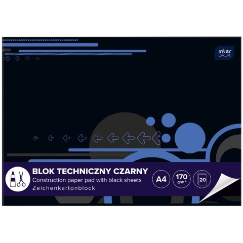 Blok techniczny A4 czarna 170g 10k Interdruk (ABLTA4C) Interdruk