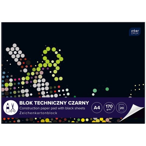 Blok techniczny A4 czarna 170g 10k Interdruk (ABLTA4C) Interdruk