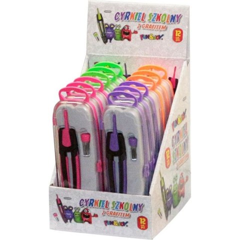 Cyrkiel pojedynczy 2-elementowy kolorowy mix 4 kolorów w displeju Fun&Joy