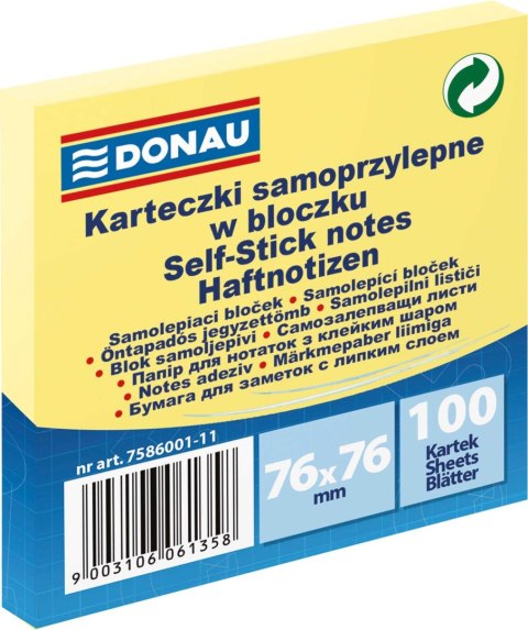 Notes samoprzylepny (karteczki) żółty 100k [mm:] 76x76 Donau (7586001-11) Donau