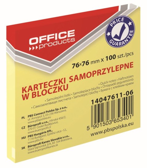 Notes samoprzylepny (karteczki) żółty jasny 100k [mm:] 76x76 Office Products (14047611-06) Office Products