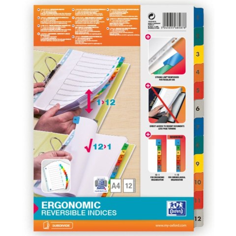 Przekładka numeryczna Mylar A4 mix kolorów 170g 12k 1-12 [mm:] 210x297 Oxford (100204616) Oxford