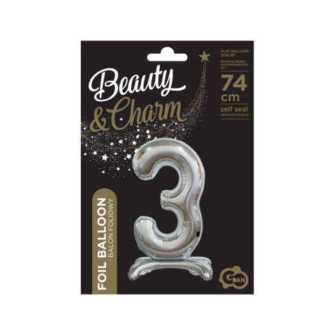 Balon gumowy Beauty&Charm cyfra stojąca srebrna Srebrny 30cal Godan (BC-ASS3) Godan