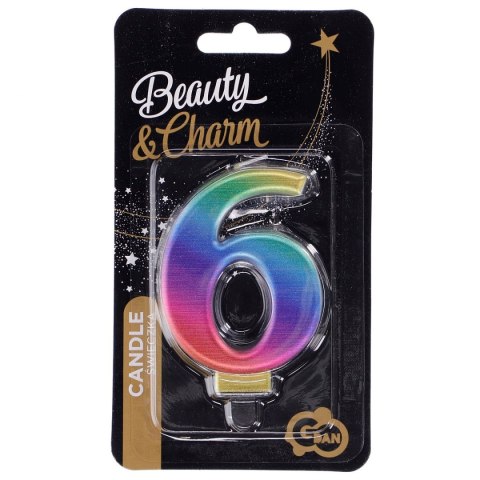 Świeczka urodzinowa cyferka 6, tęczowa 8 cm Godan (PF-SCG6) Godan