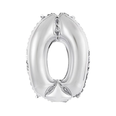 Balon foliowy cyfra 0 srebrny 35 cm Godan (FG-C35S0) Godan