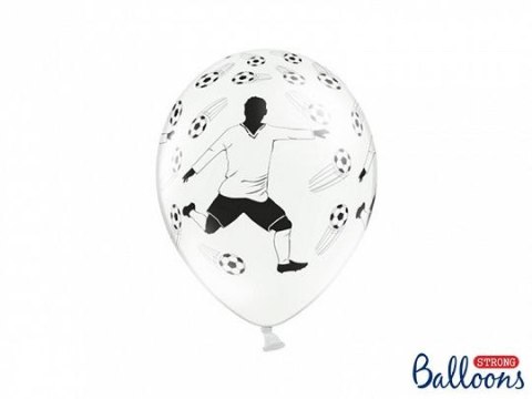 Balon gumowy Partydeco 30cm, Piłkarz i piłki, Pastel White biało-czarny 300mm (SB14P-138-008-6) Partydeco