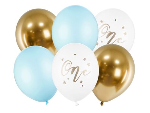 Balon gumowy One, Pastel Light Blue 6 sztuk mix 300mm Partydeco (SB14P-307-001J-6) Partydeco