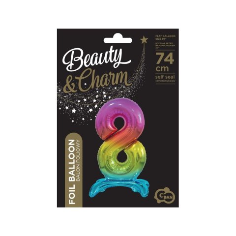 Balon gumowy Beauty&Charm cyfra stojąca tęczowa kolorowa 750mm 30cal Godan (BC-AST8) Godan