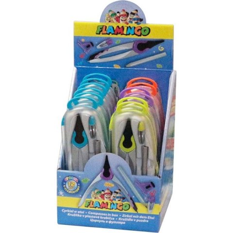 Cyrkiel metalowy 4-elementowy z ołówkiem drewnianym Flamingo