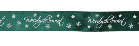 Wstążka Craft-Fun Series satynowa satynowa z nadrukiem Wesołych Świąt 25 zielony ciemny Titanum (25/25YGREEN) Titanum