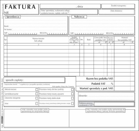 Druk samokopiujący Faktura VAT 2/3 A4 netto 2/3 A4 100k. Stolgraf (F10) Stolgraf