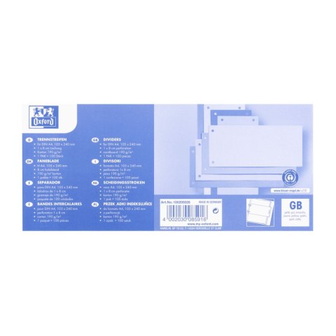 Przekładka czysta 1/3 A4 żółta 180g 100k Oxford (100205026) Oxford