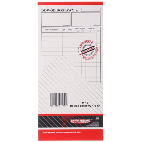 Druk samokopiujący dowód dostawy 1/3 A4 1/3 A4 100k. Stolgraf (M19) Stolgraf