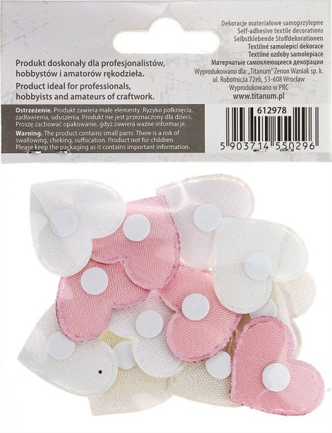 Ozdoba materiałowa Craft-Fun Series serca samoprzylepne Titanum (2324050-pink) Titanum