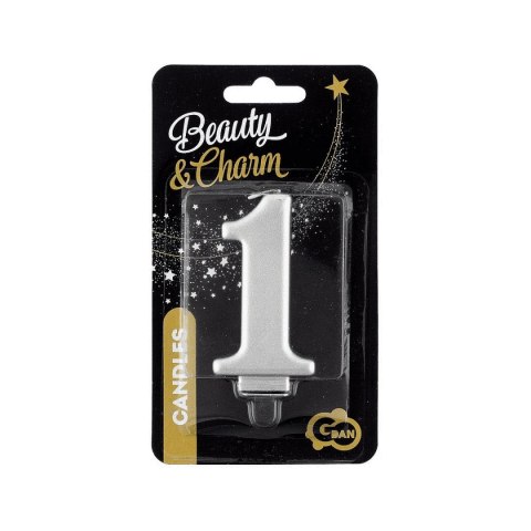 Świeczka urodzinowa cyferka 1, metalik srebrna 8 cm Godan (PF-SCS1) Godan