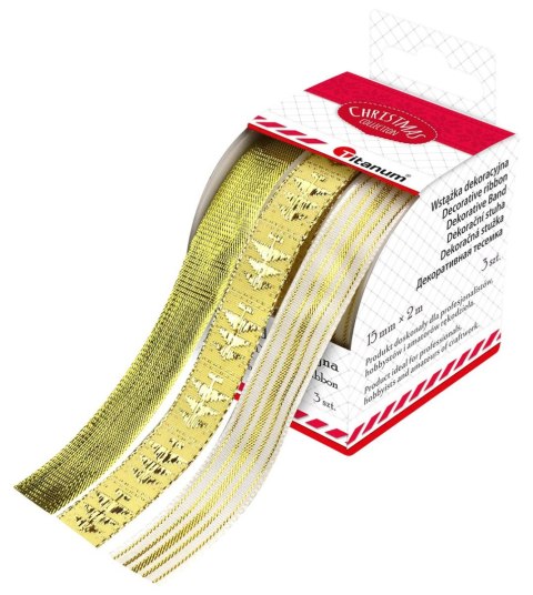 Wstążka Craft-Fun Series Boże Narodzenie 3 wzory 15x2 [mm x m] biało-złoty Titanum (A-28(4#)) Titanum