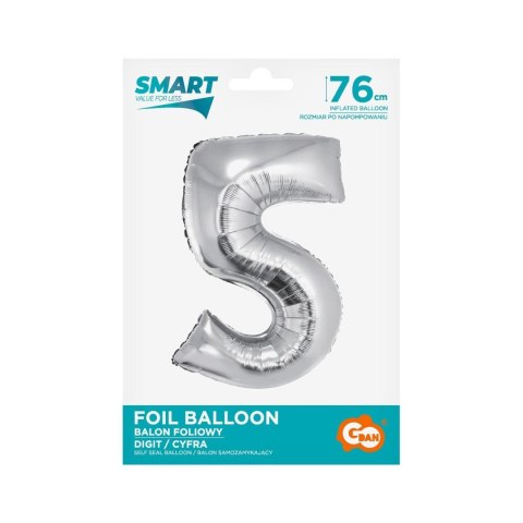 Balon foliowy Smart cyfra 5 srebrna 76cm Godan (CH-SSR5) Godan