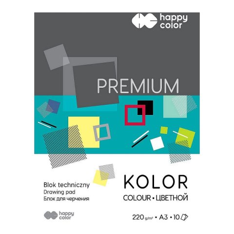 Blok techniczny Premium kolorowy A3 mix 220g 10k [mm:] 297x420 Happy Color (HA 3722 3040-09) Happy Color