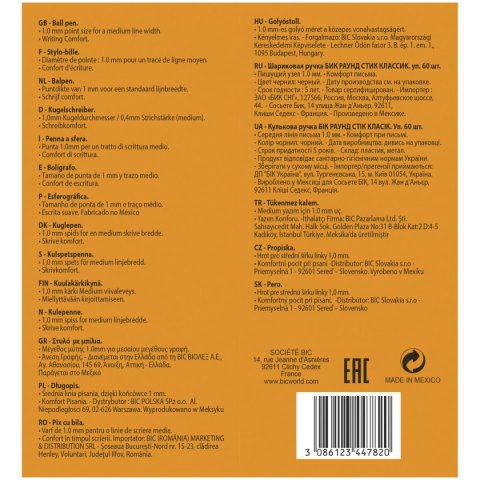 Długopis olejowy Round Stic wkład czarny 0,4mm Bic (920568) Bic