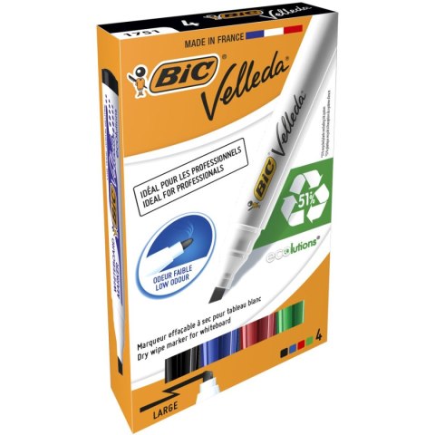 Marker suchościeralny Velleda Ecolutions 1751 komplet 4 szt wkład mix 3,7-5,5mm ścięta końcówka Bic (904950) Bic