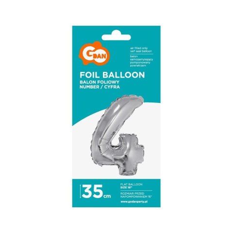 Balon foliowy Godan cyfra 4 srebrny 35 cm 16cal (FG-C35S4) Godan