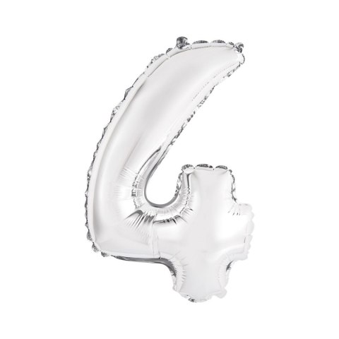 Balon foliowy cyfra 4 srebrny 35 cm 16cal Godan (FG-C35S4) Godan