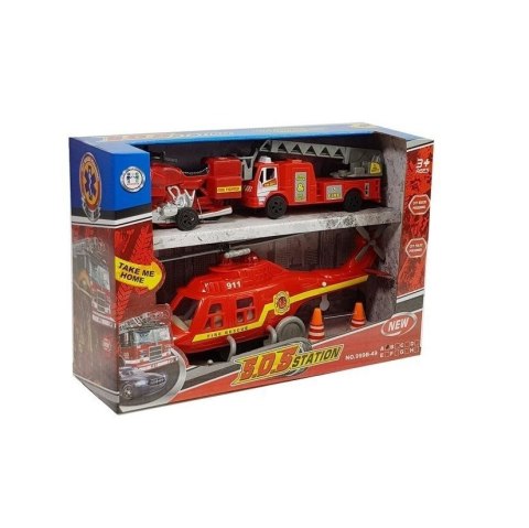 Samochód strażacki Zestaw Pojazdów Straż Pożarna Helikopter Motor Światło Dźwięki Lean (6946) Lean