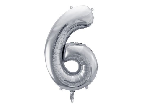 Balon foliowy cyfra 6, 86 cm, srebrna 34cal Partydeco (FB1M-6-018) Partydeco