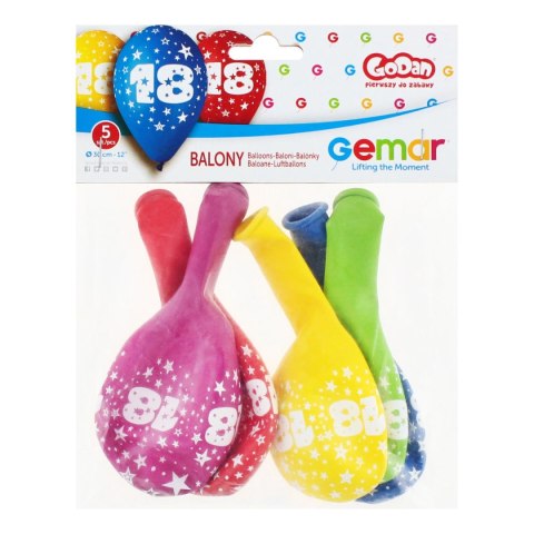 Balon gumowy Z NADRUKIEM 5 szt mix 300mm 12cal Godan (GS110/18) Godan
