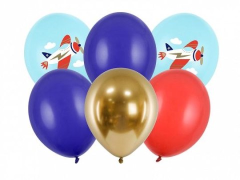 Balon gumowy Partydeco Samolot, mix (1 op. / 6 szt.) mix 300mm (SB14P-312-000-6) Partydeco