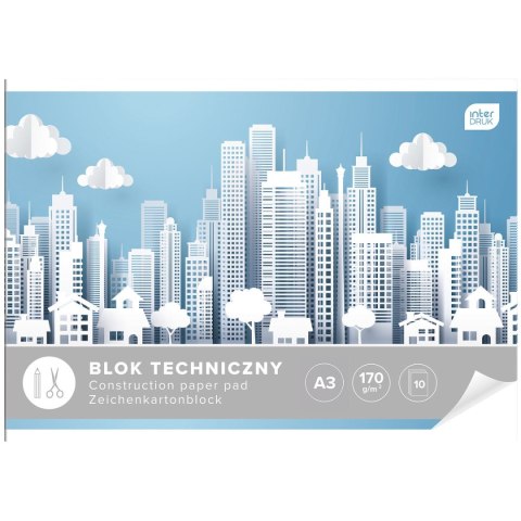 Blok techniczny A3 biały 170g 10k Interdruk (BLTA3) Interdruk