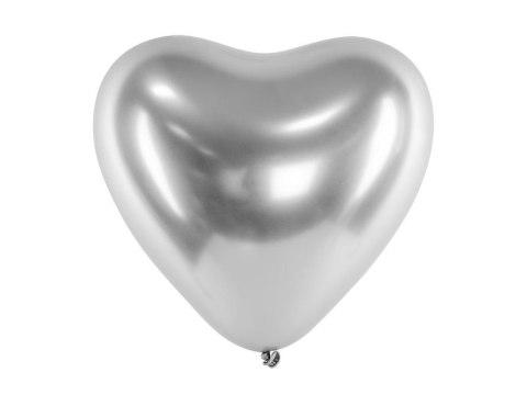 Balon gumowy Partydeco serca Glossy srebrny 300mm (CHB2-018-50) Partydeco