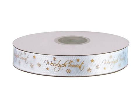 Wstążka Craft-Fun Series satynowa satynowa z nadrukiem Wesołych Świąt 12 biało-złoty Titanum (12/25YWHITE) Titanum