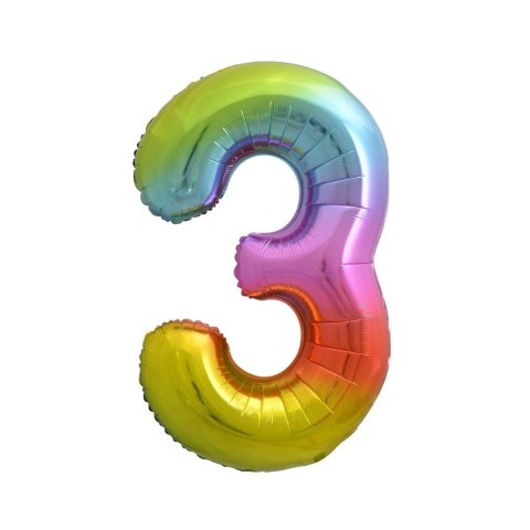 Balon foliowy cyfra 3 tęczowy 85cm 40cal Godan (HS-C34T3) Godan