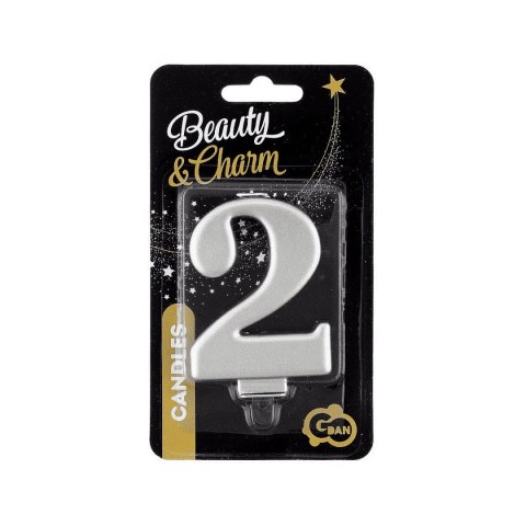 Świeczka urodzinowa cyferka 2, metalik srebrna 8 cm Godan (PF-SCS2) Godan