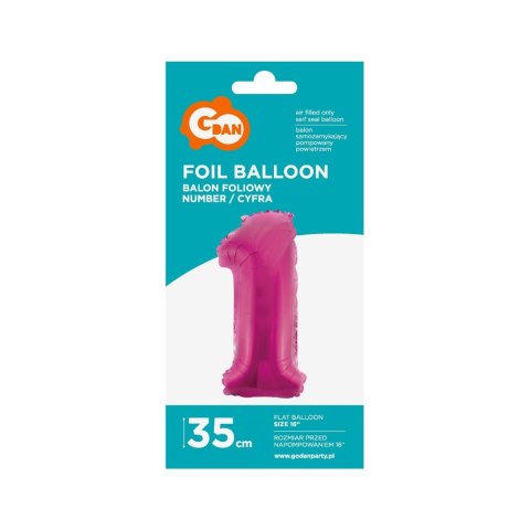 Balon foliowy Godan cyfra 1 różowy 35 cm (FG-C35R1) Godan