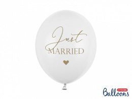 Balon gumowy Partydeco Just Married, P. Pure White biały 300mm 12cal (SB14P-237-008-6) Partydeco